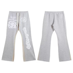 Grey Graphic Panel Flare Sweatpants
