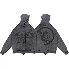 HELLSTAR Washed Grey Vintage Print Hoodie