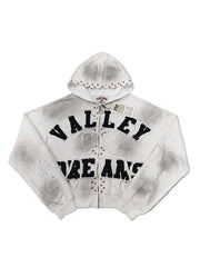 Valley Dreams Rhinestone Zip‑Up Hoodie, Unisex White Washed‑out Streetwear Jacket