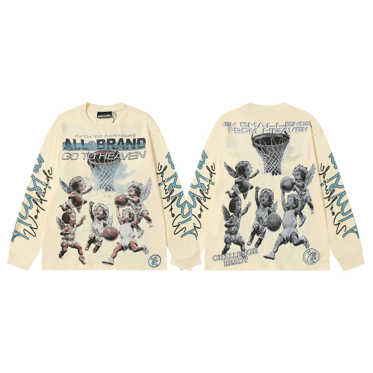Hellstar Cream Angels Basketball Graphic Long Sleeve Top