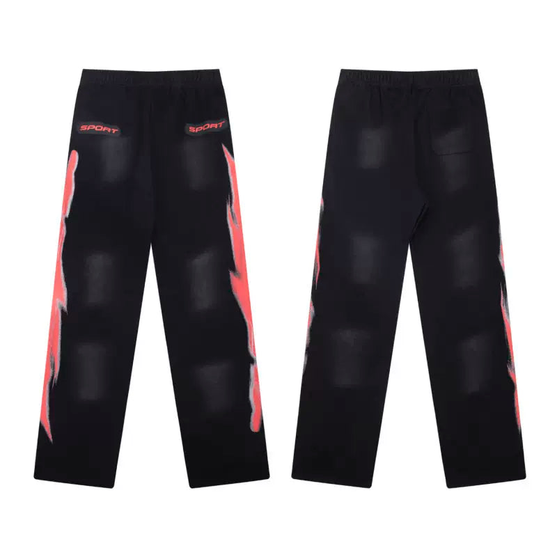 Hellstar Black Red Flame Side Print Sweatpants