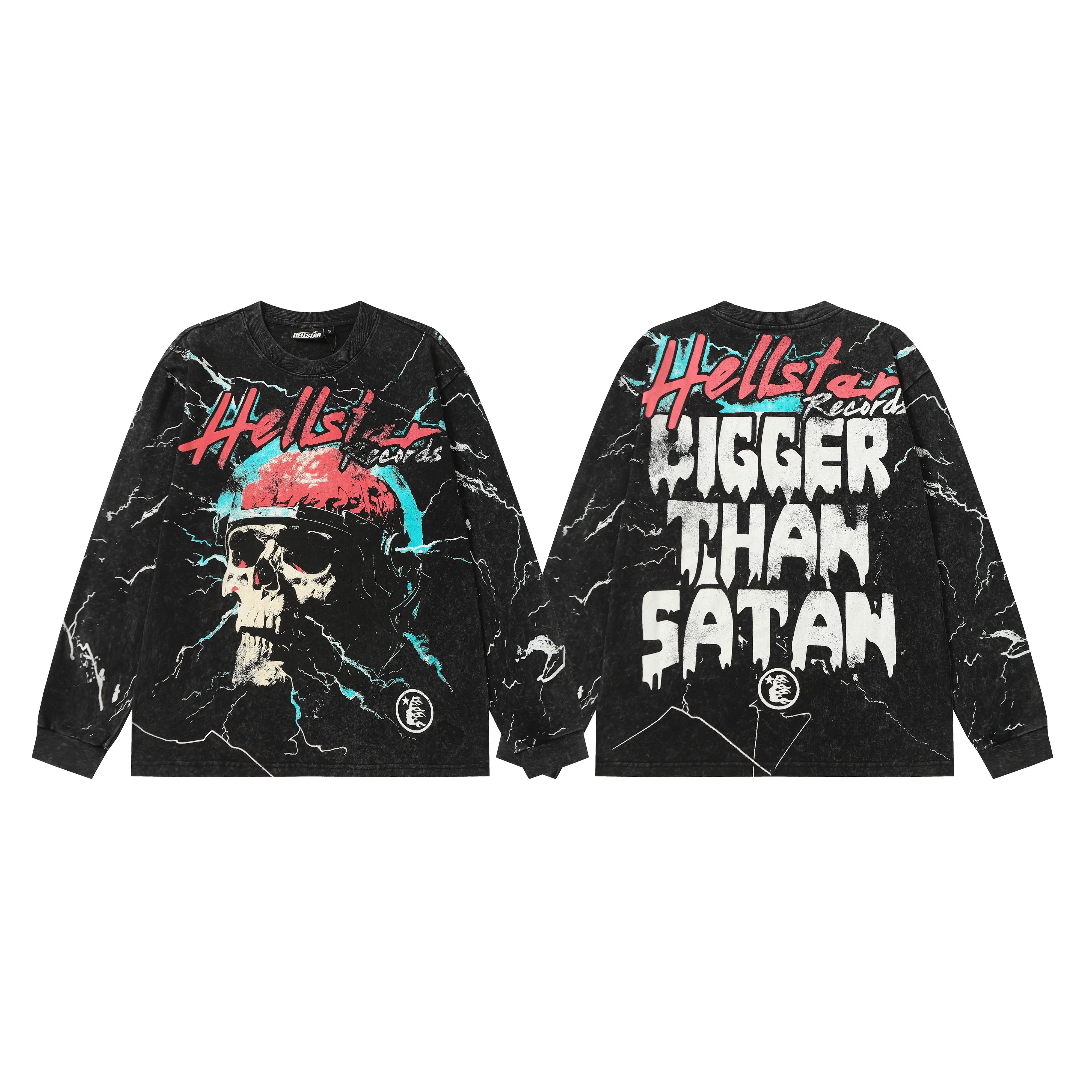 Hellstar Black Lightning Skull Long Sleeve Tee