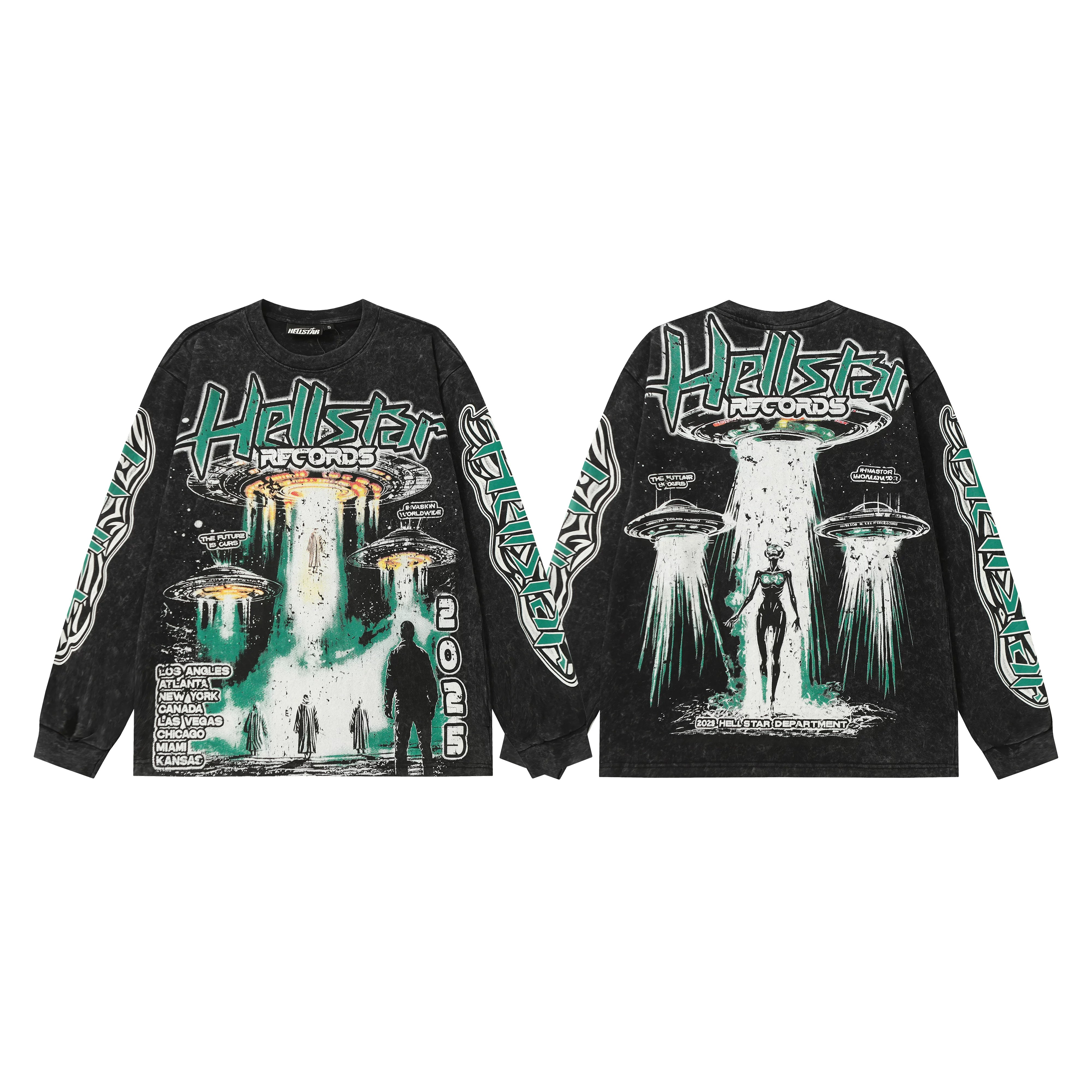 Hellstar Black UFO Alien Invasion Long Sleeve Shirt