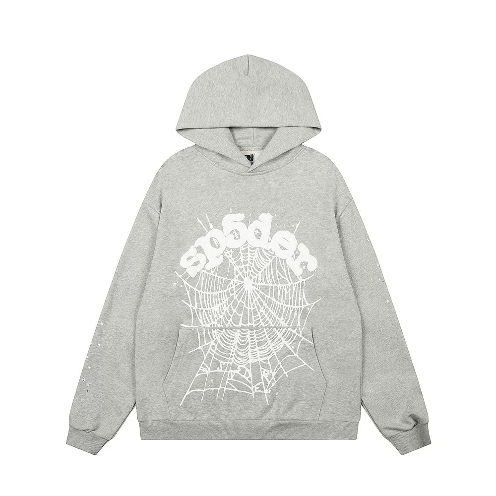 Sp5der Classic Grey Web Logo Pullover Hoodie