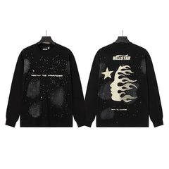 Hellstar Black Starry Sky Distressed Flame Long Sleeve Top