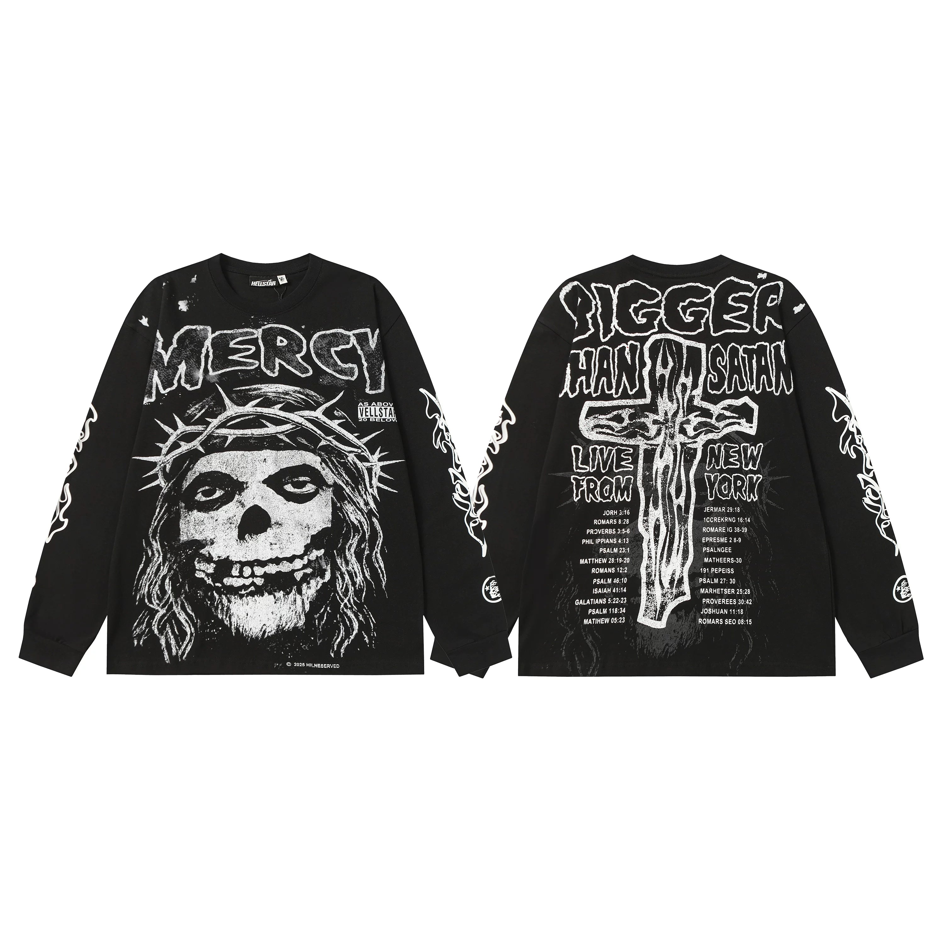 Hellstar Black Skull Skeleton Graphic Long Sleeve Shirt