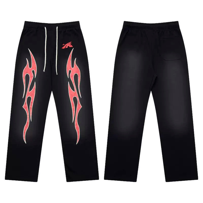 Hellstar Black Red Flame Sweatpants