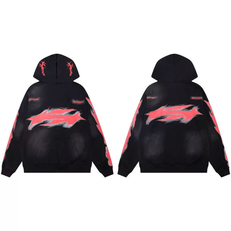 Hellstar Black Red Flame Zip Hoodie