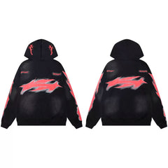 Hellstar Black Red Flame Zip Hoodie