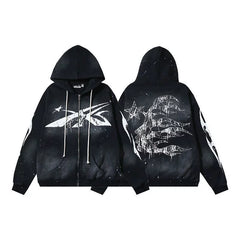 Hellstar Black Splash Washed Graphic Zip Hoodie