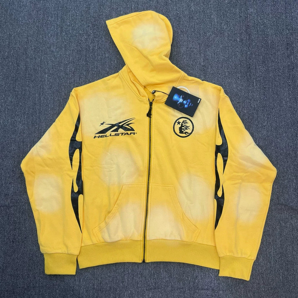 Hellstar Yellow Faded Wash Zip Up Hoodie