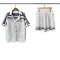 Casablanca Knit Set - White / Grey / Stripe