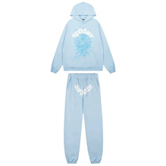 Sp5der Graphic Splash Hoodie & Sweatpants Set - Light Blue