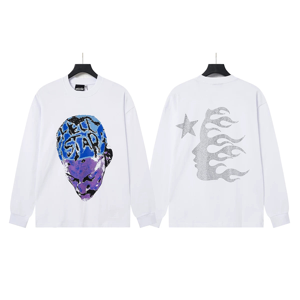 Hellstar White Colorful Skull Flame Long Sleeve Tee