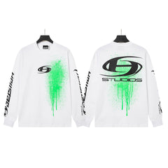 Hellstar White Green Drip Studios Logo Long Sleeve Top