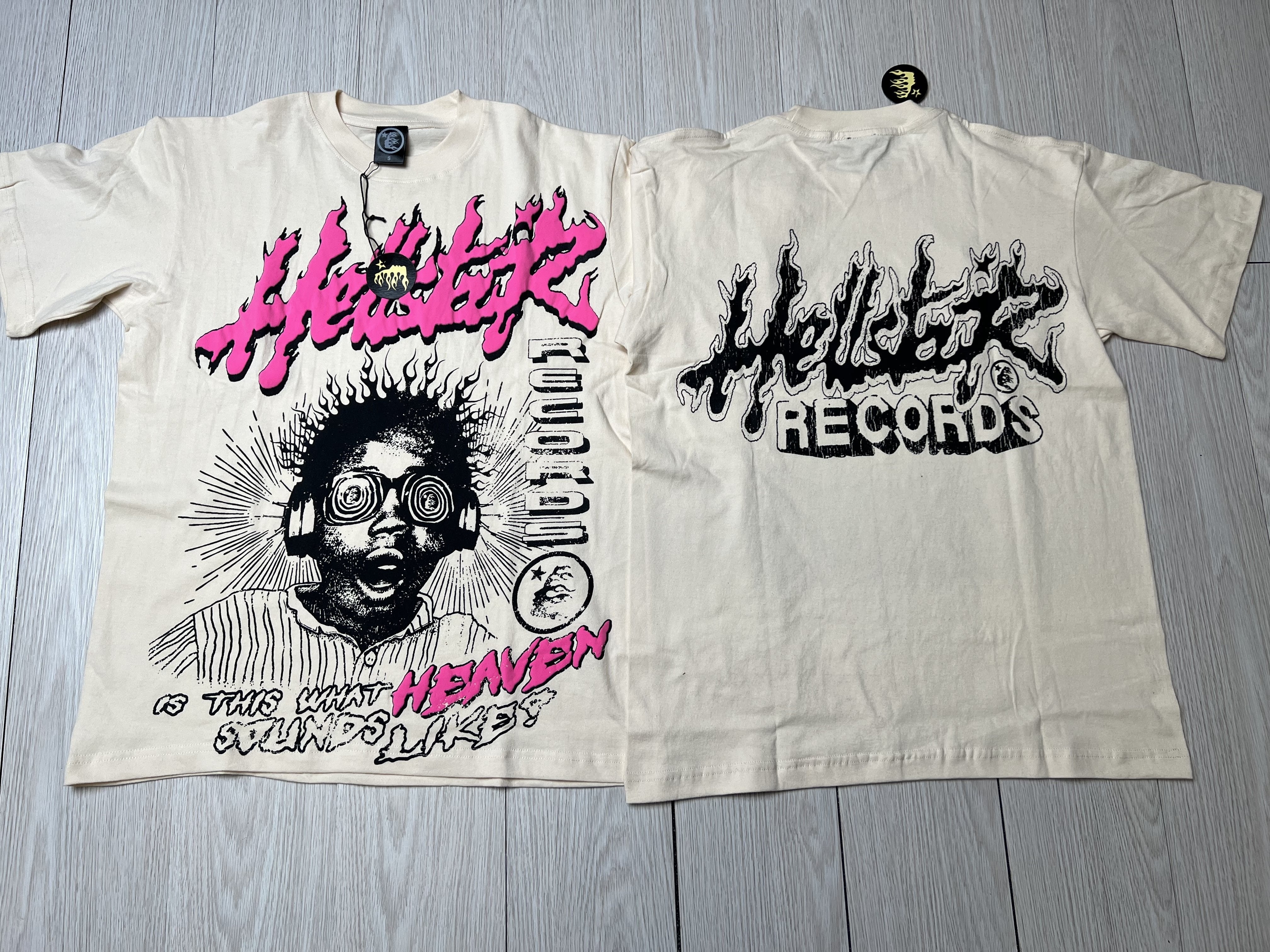 Hellstar Pink Letter Portrait Cream T-shirt