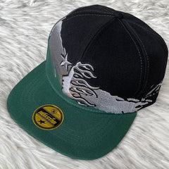 Hellstar Black Green Two-Tone Flame Star Flat Brim Cap