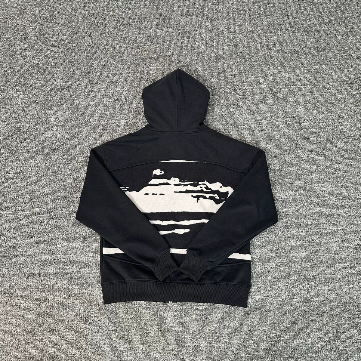 Black Graphic Zip-Up Hoodie | Streetwear Hoodie with Abstract Back Print Design