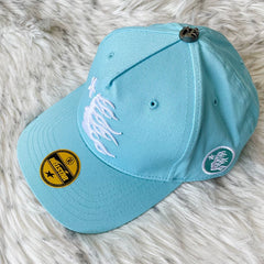 Hellstar Light Blue Flame Embroidered Flat Brim Cap