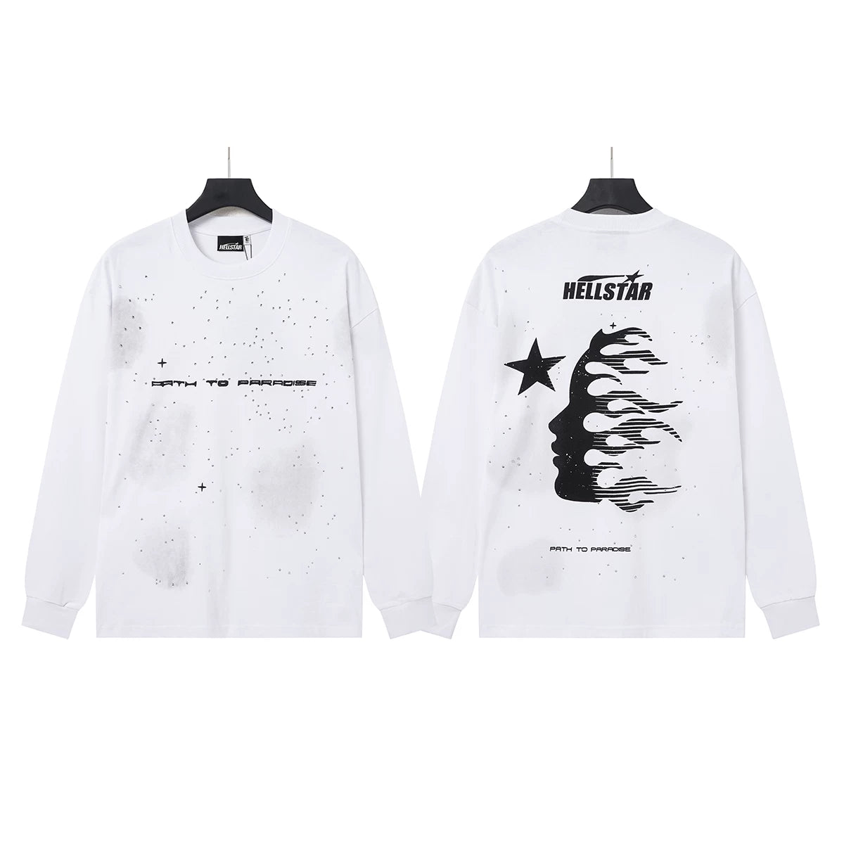 Hellstar White Starry Distressed Flame Portrait Long Sleeve Shirt