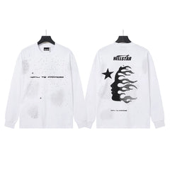 Hellstar White Starry Distressed Flame Portrait Long Sleeve Shirt