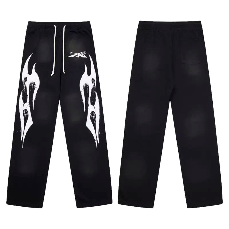 Hellstar Black Wide Leg Flame Sweatpants