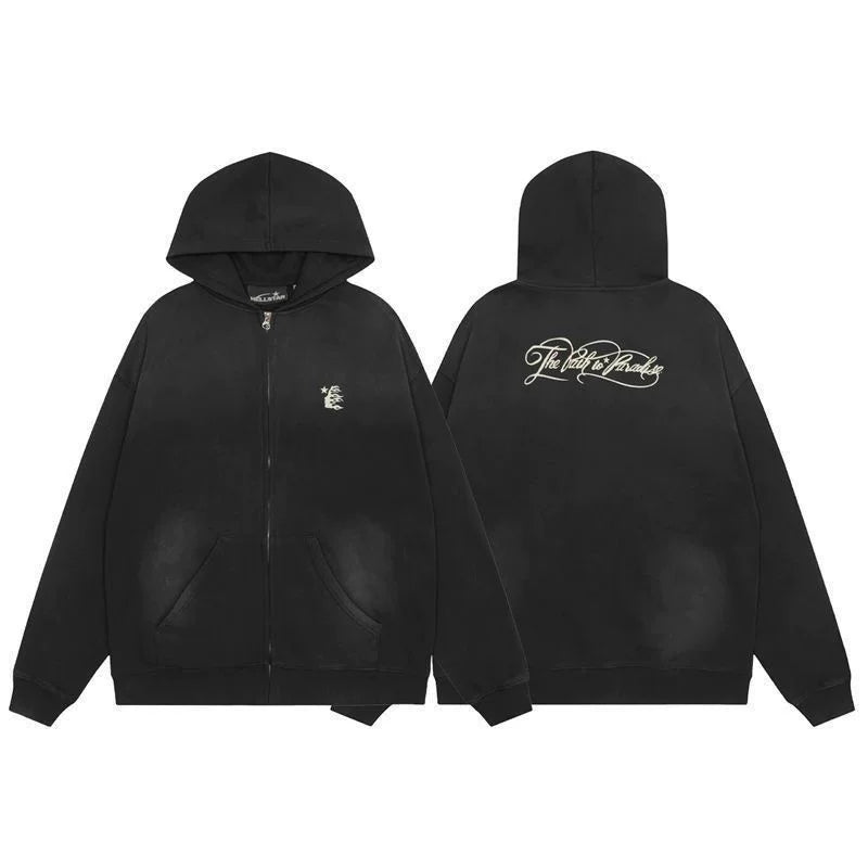 Hellstar Black Faded Graphic Zip Hoodie
