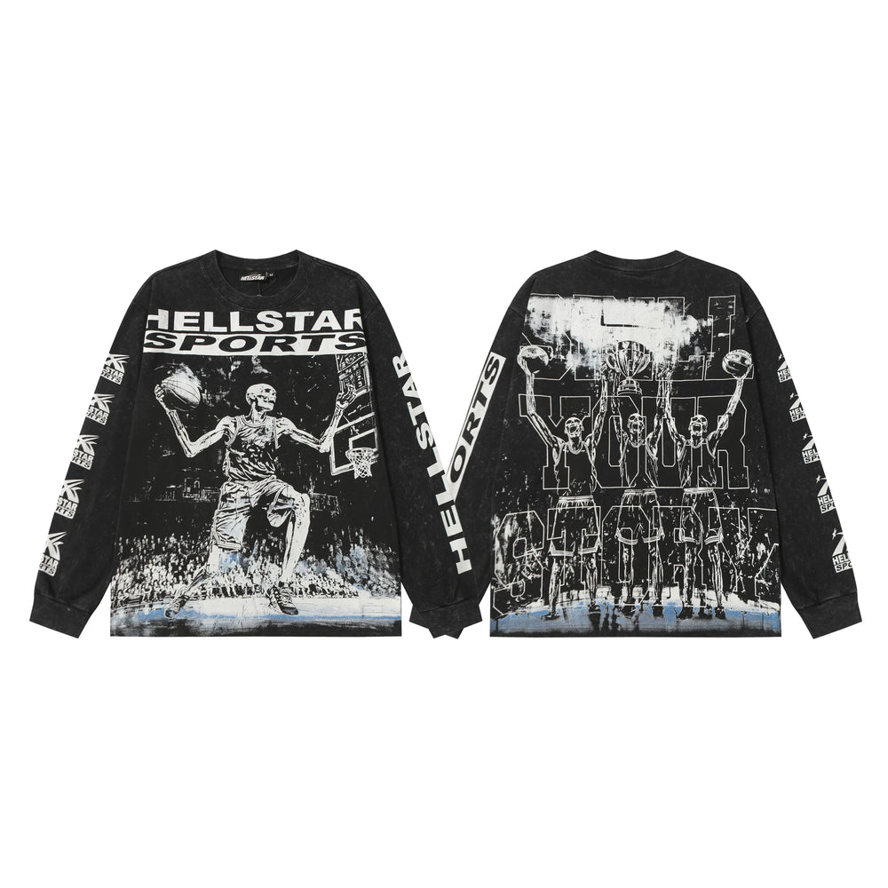 Hellstar Black Skeleton Basketball Long Sleeve Tee