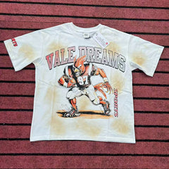 Valleydream White Football Mascot Stained Vintage Graphic T-Shirt