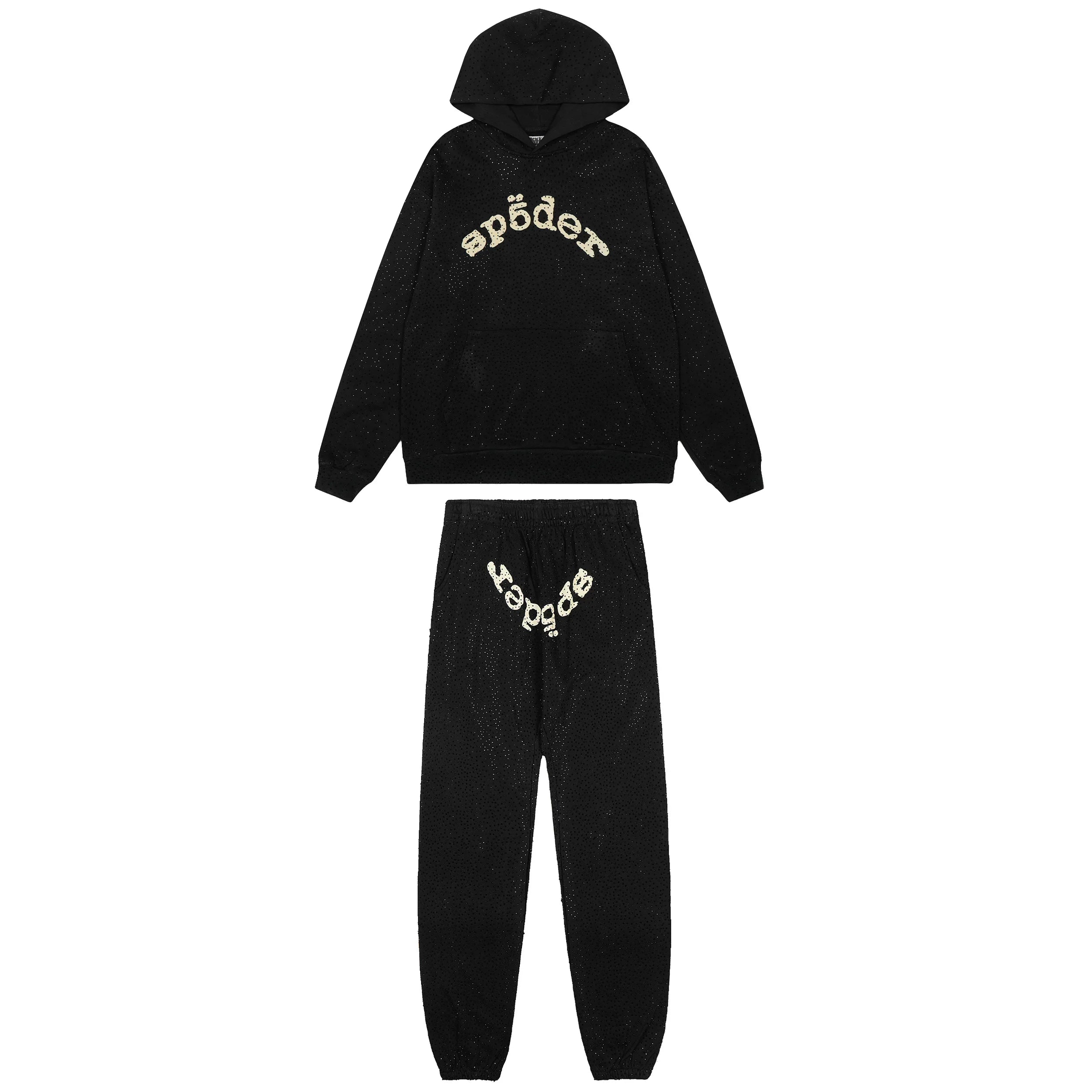 Sp5der Essential Tracksuit Set - Black / Light Fleece Lined