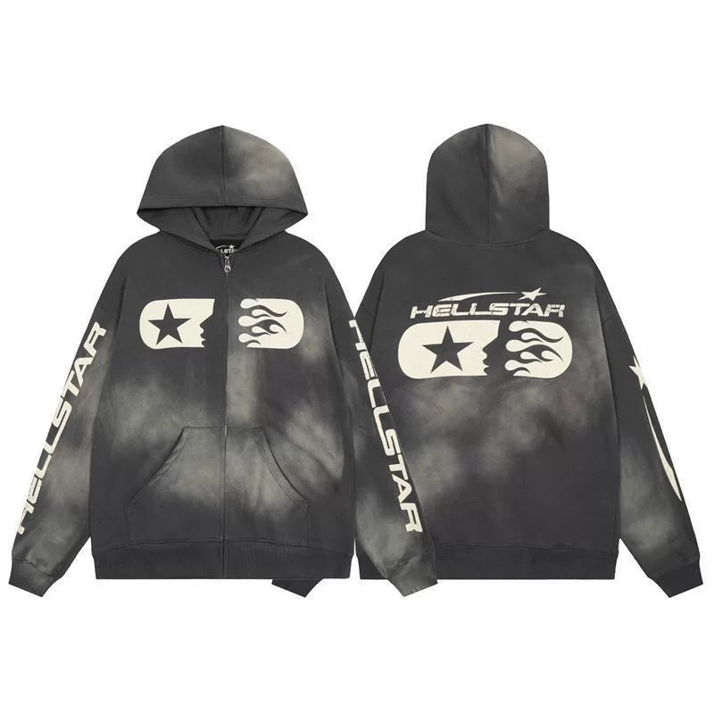 Hellstar Tie Dye Washed Star Logo Zip Hoodie