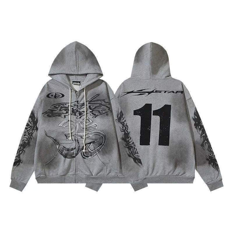 Hellstar Washed Vintage Printed Zip Hoodie 014