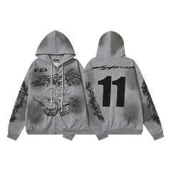 Hellstar Washed Vintage Printed Zip Hoodie 014