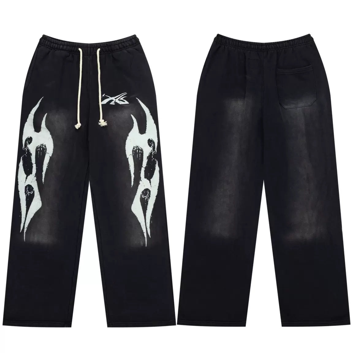 HELLSTAR Black Straight Flame Print Pants