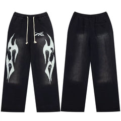 HELLSTAR Black Straight Flame Print Pants