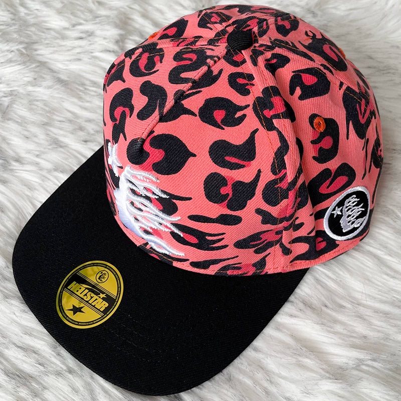 Hellstar Red Leopard Black Brim Flame Star Flat Brim Cap