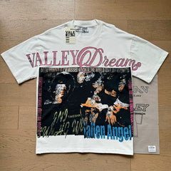 VALEFOREVER White Fallen Angel Retro Poster Vintage Graphic Short Sleeve T-Shirt
