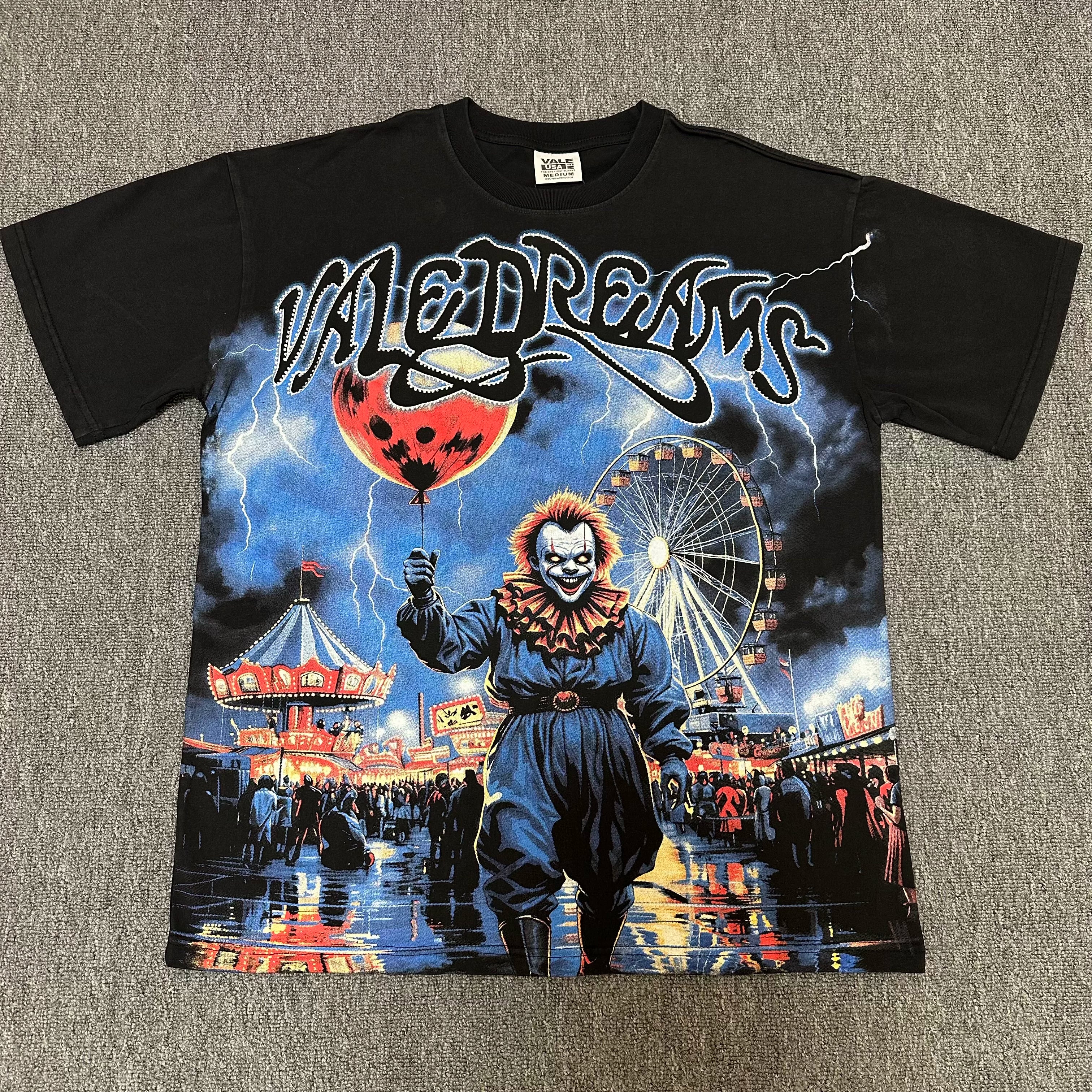 VALEFOREVER Black Carnival Clown Vintage Horror Graphic Short Sleeve T-Shirt