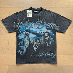 VALEFOREVER Black Washed Valley Dreams Hip Hop Portrait Vintage Graphic T-Shirt