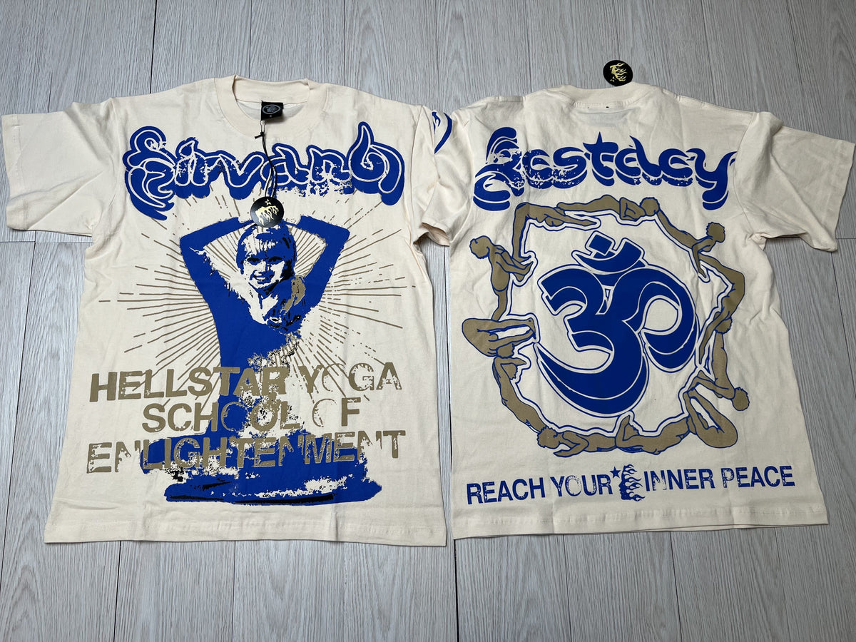 Hellstar Om Symbol Blue Vintage Cream T-shirt