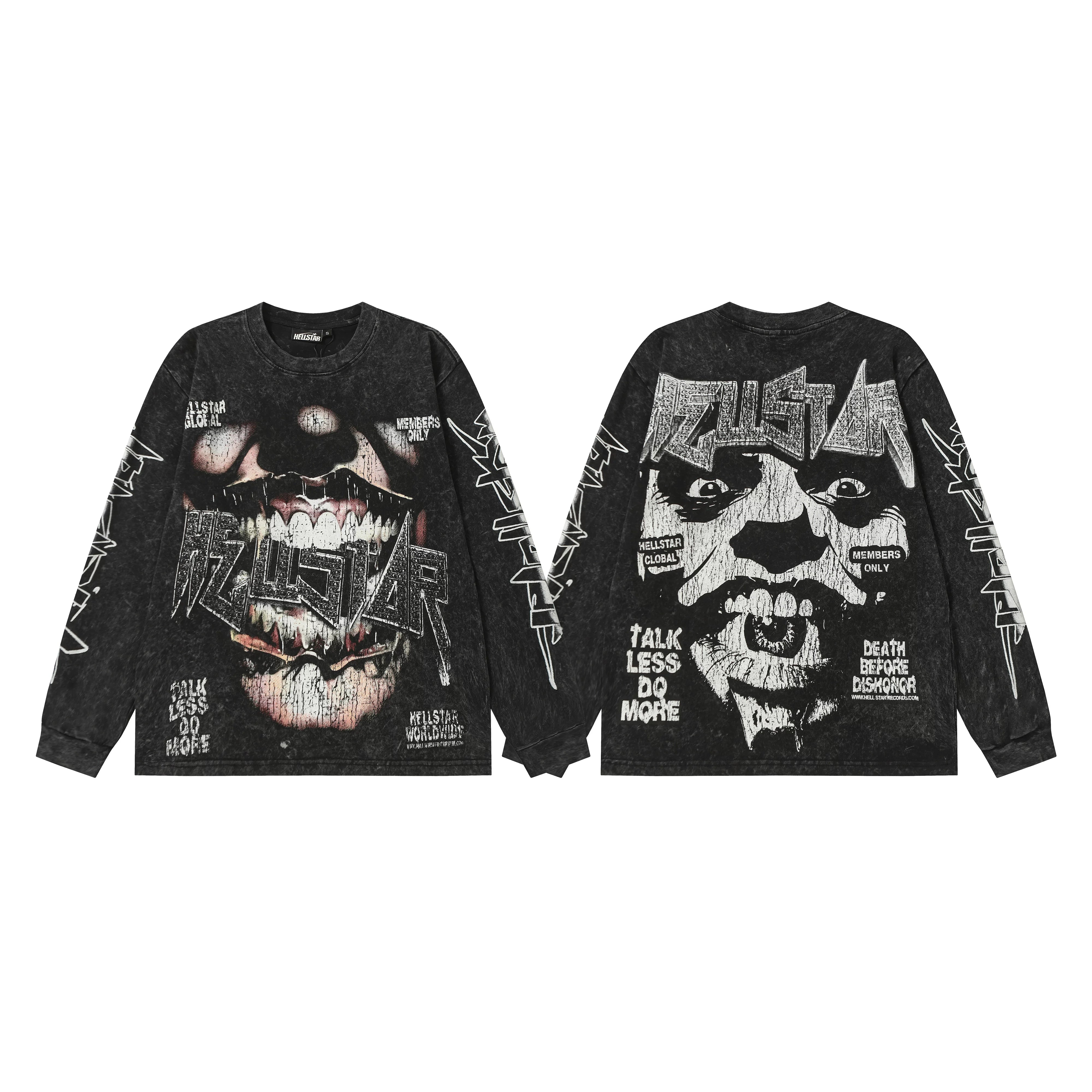 Hellstar Black Grunge Portrait Long Sleeve Tee