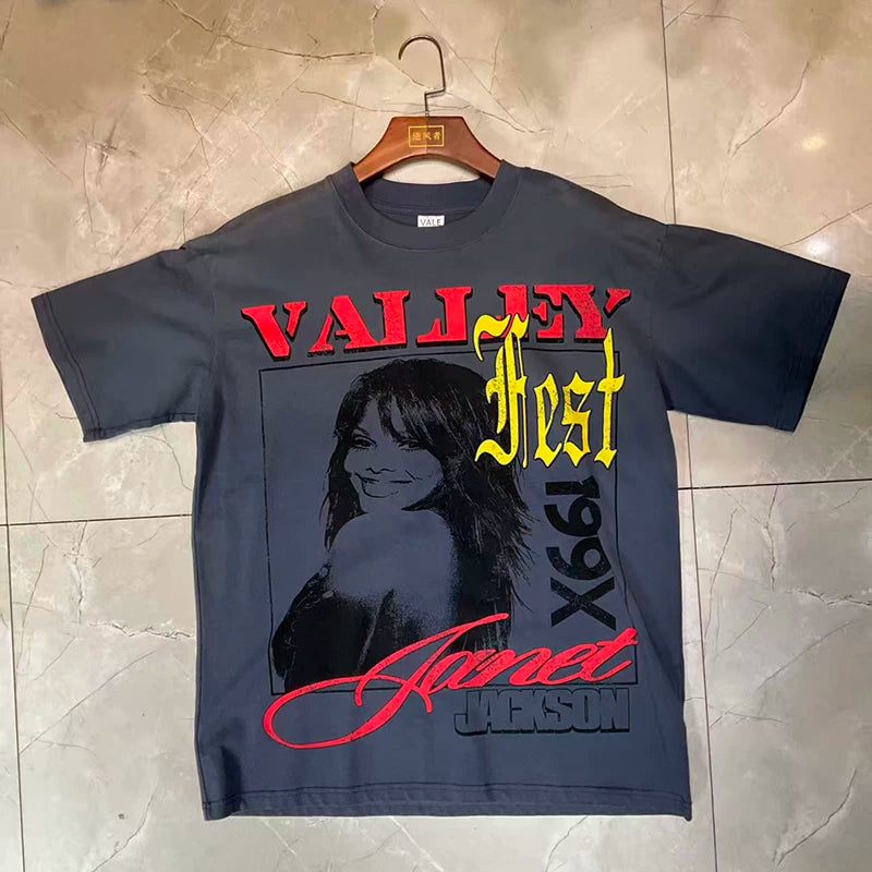 Valleydream Dark Grey Janet Portrait Valley Vintage Graphic T-Shirt