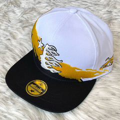 Hellstar White Black Yellow Flame Flat Brim Cap