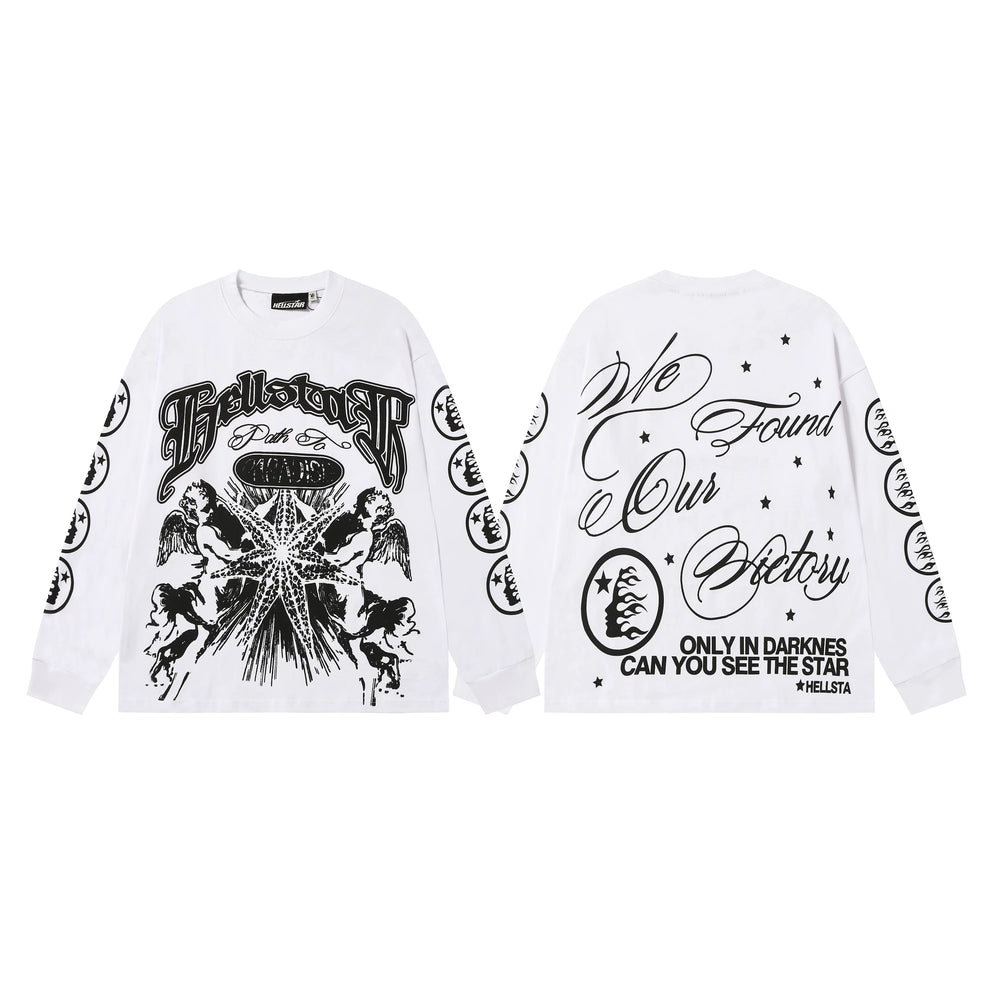 Hellstar White Angel Victory Script Long Sleeve Tee