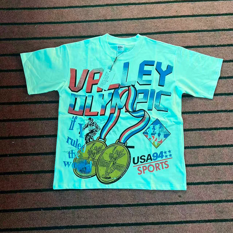 Valleydream Cyan Valley Olympic Retro Sports Graphic T-Shirt
