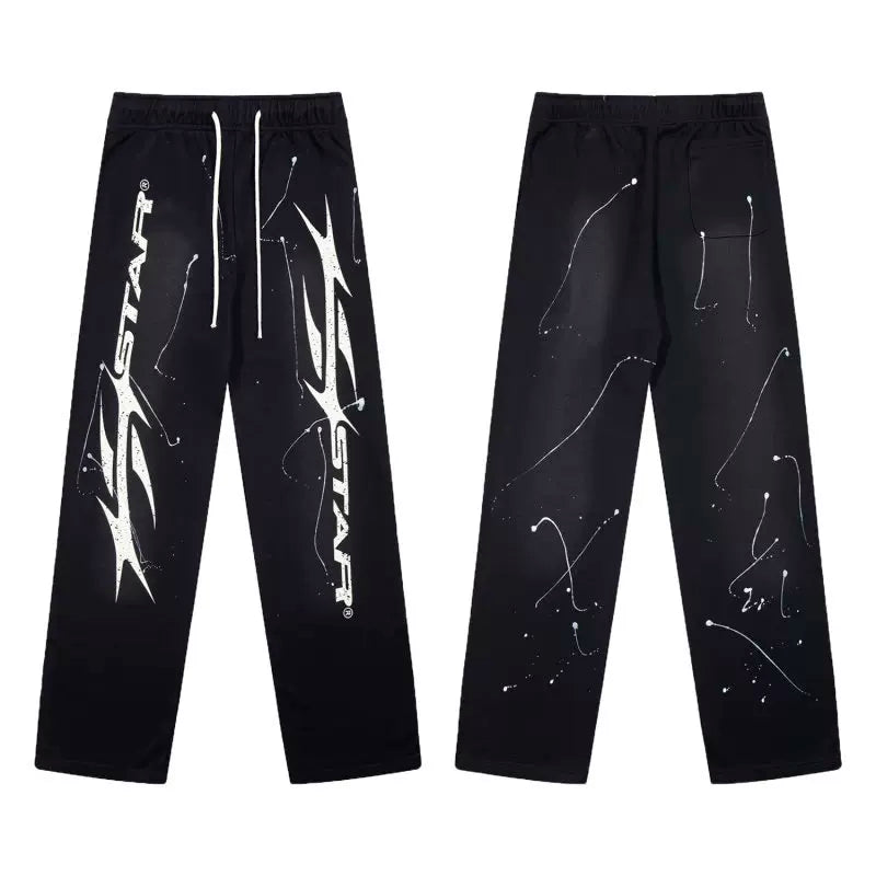 Hellstar Black Splatter Paint Straight Sweatpants