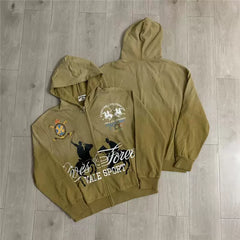 VALEFOREVER Khaki Gradient Cowboy Graphic Zip Up Hoodie
