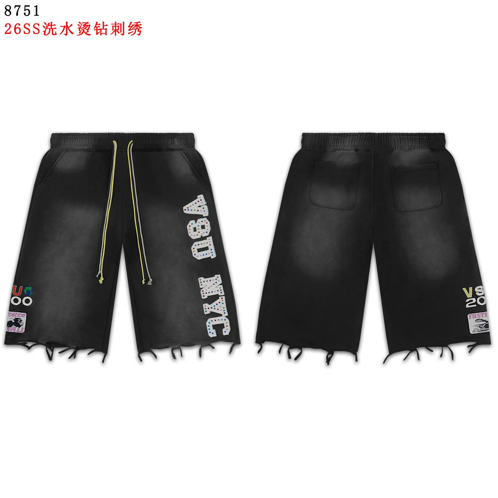 VALEFOREVER Black Denim Shorts with White Contrast Print