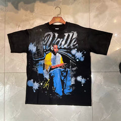 Valleydream Black Hip-hop Portrait Splash Ink Vintage T-Shirt