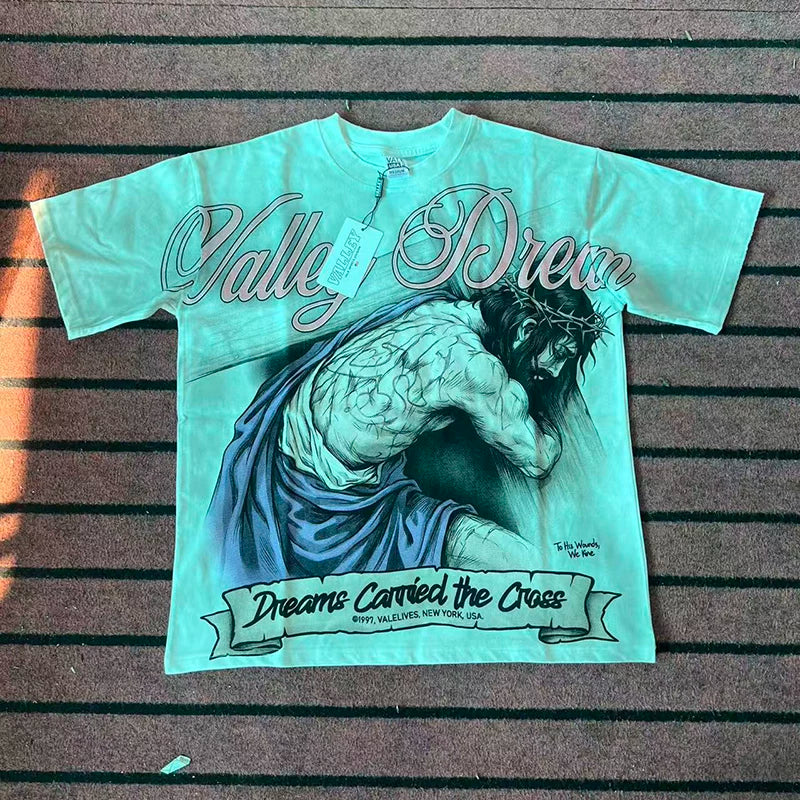 Valleydream Off White Religious Figure Vintage Script Valley Dreams T-Shirt